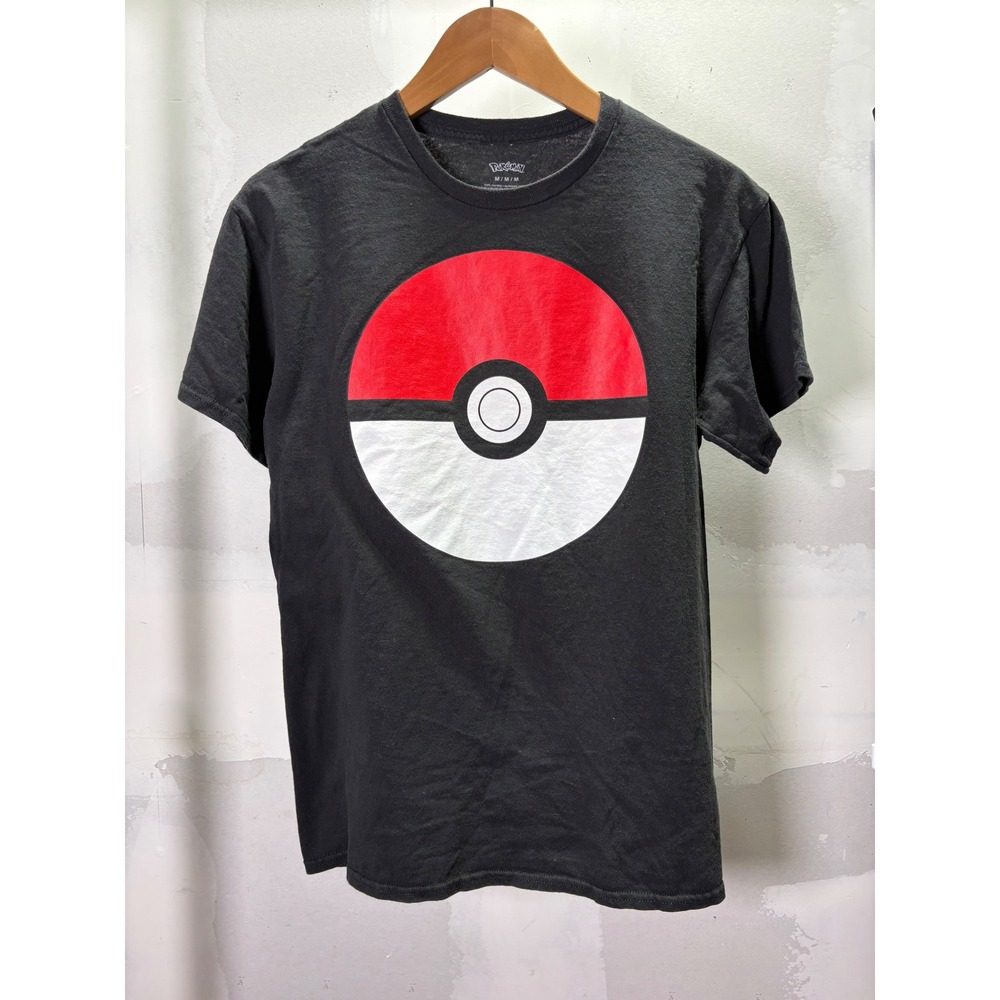 Pokemon Mens‎ Pokeball Graphic T-Shirt Black Short Sleeve Cotton Size Medium